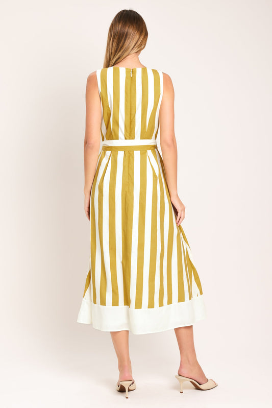 SUNSHINE STRIPE WOVEN MIDI DRESS