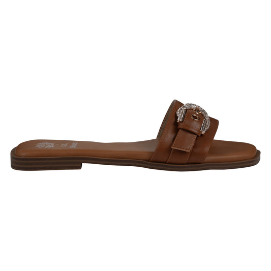Women's Kenna Natural Embellished Buckle Flat Sandals