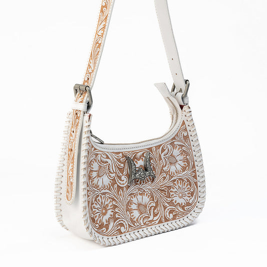 Loyal West DANNIA MEDIUM PURSE - IVORY DUST HANDTOOLED LEATHER AND CALFSKIN