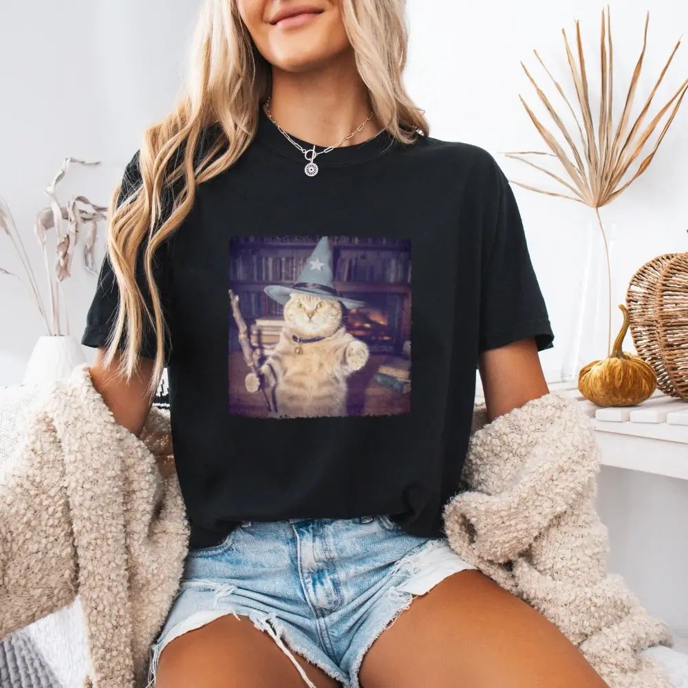 Wizard Cat Halloween Shirt โ Funny Cat Meme Graphic Tee