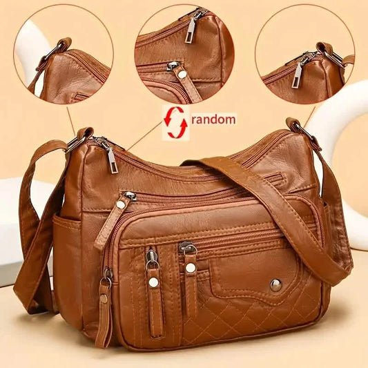 Women's Multi Pocket Soft Vegan Leather Shoulder Bag