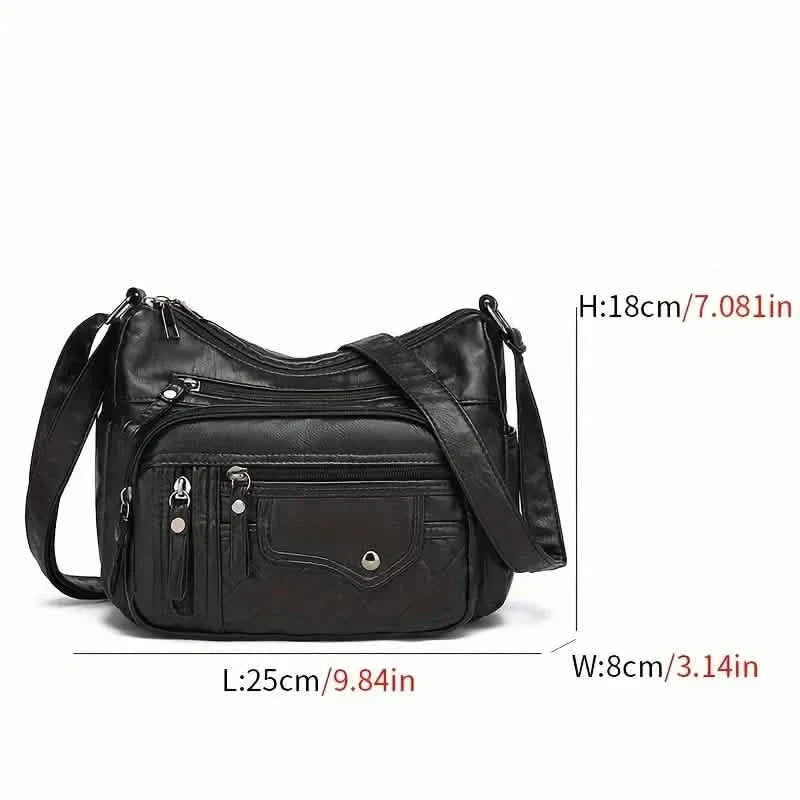 Women's Multi Pocket Soft Vegan Leather Shoulder Bag