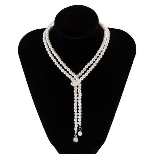 Women's Elegant Multi-Layered Faux Pearl Necklace, Boho Tassel Pendant, Dual-Strand Jewelry