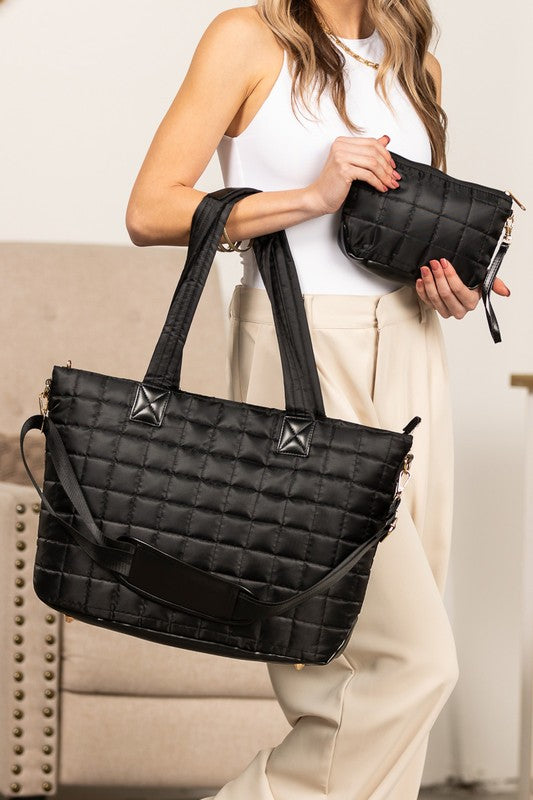 Mila Quilted Traveler Tote with Mini Clutch – Travel Bag
