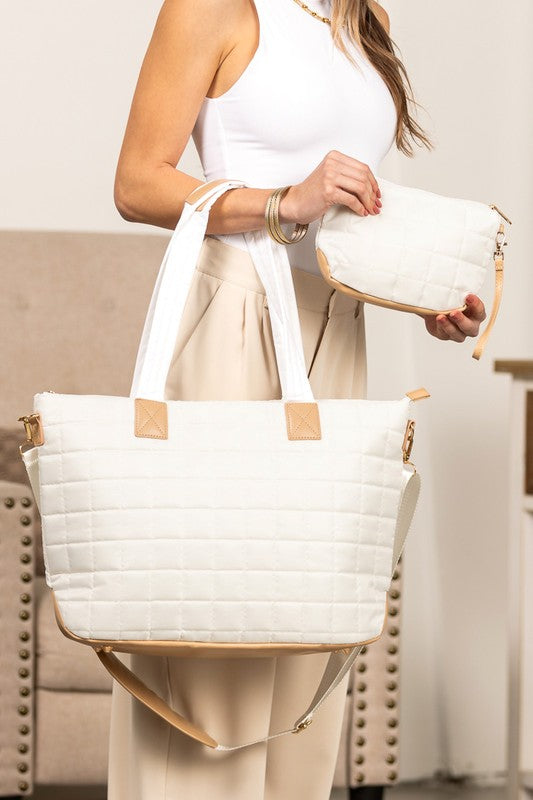 Mila Quilted Traveler Tote with Mini Clutch – Travel Bag