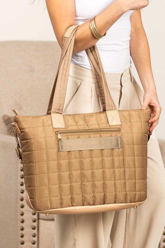 Mila Quilted Traveler Tote with Mini Clutch – Travel Bag