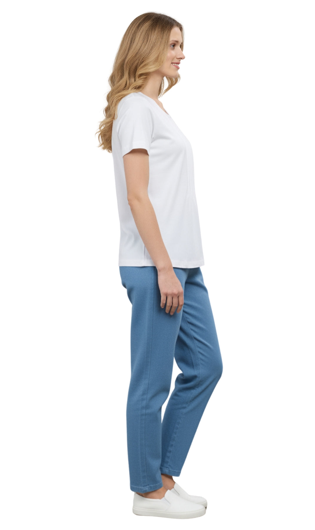 Women's Short Sleeve Cotton Knit T-shirt in Pintuck Style