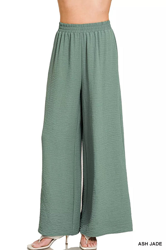 Zenana Woven Airflow Elastic Waistband Pants
