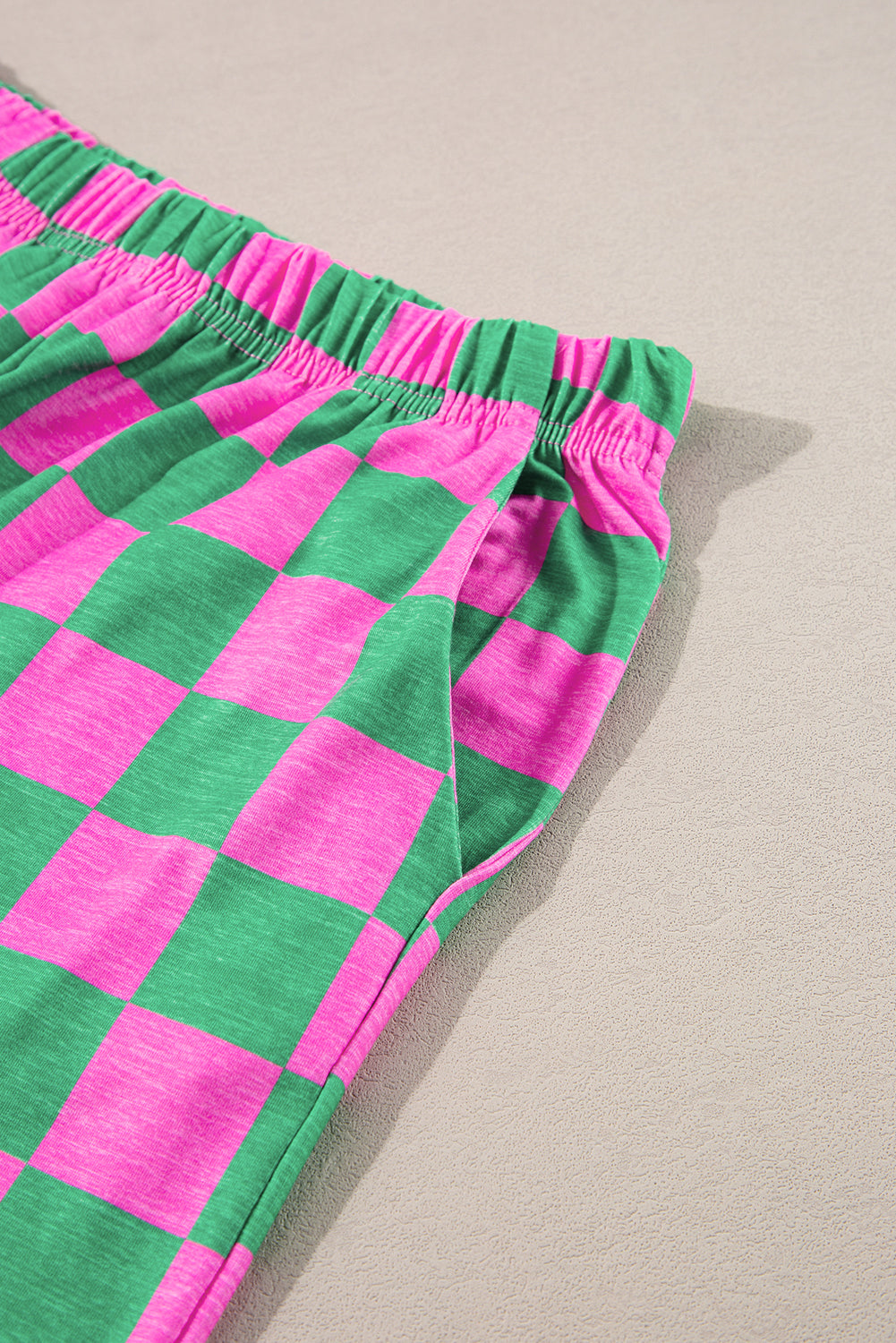 Green Checkered Print High Waist Wide Leg Pants