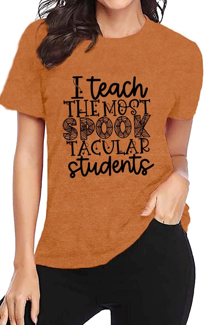 Halloween Teacher Shirt Women Funny Fall Teacher Tee