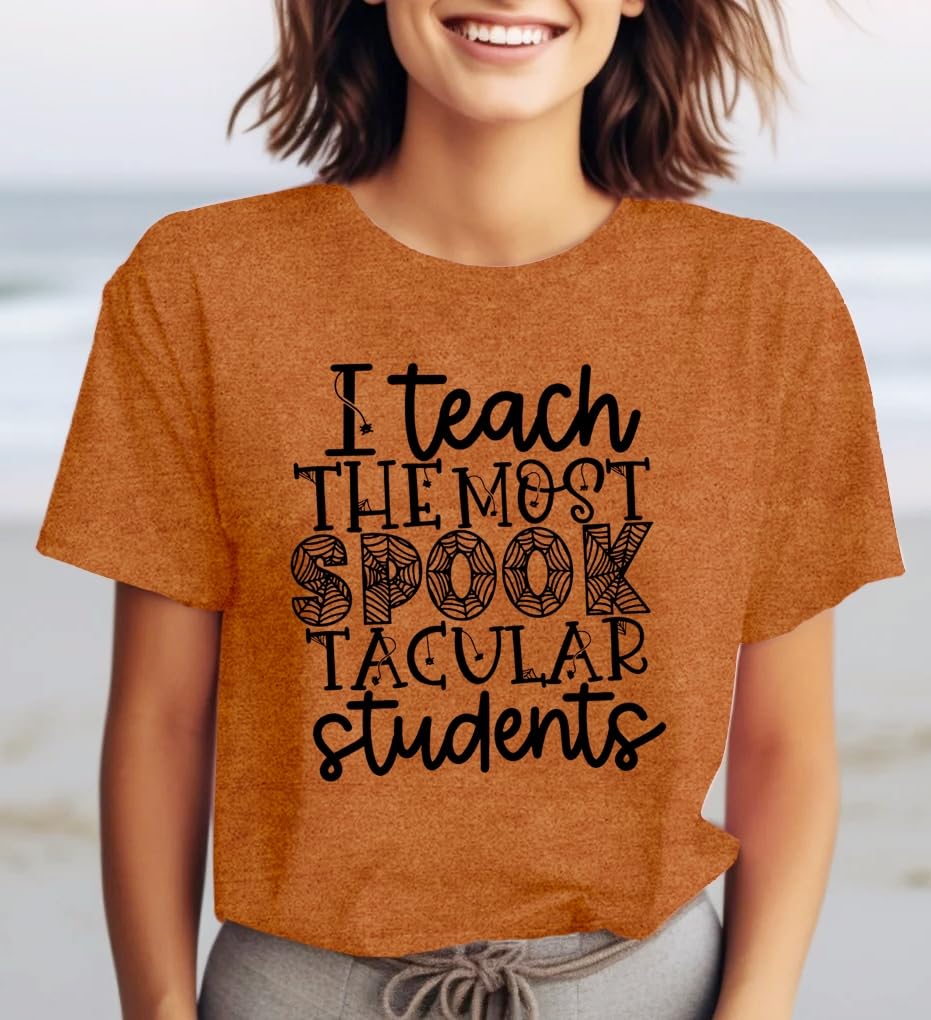 Halloween Teacher Shirt Women Funny Fall Teacher Tee