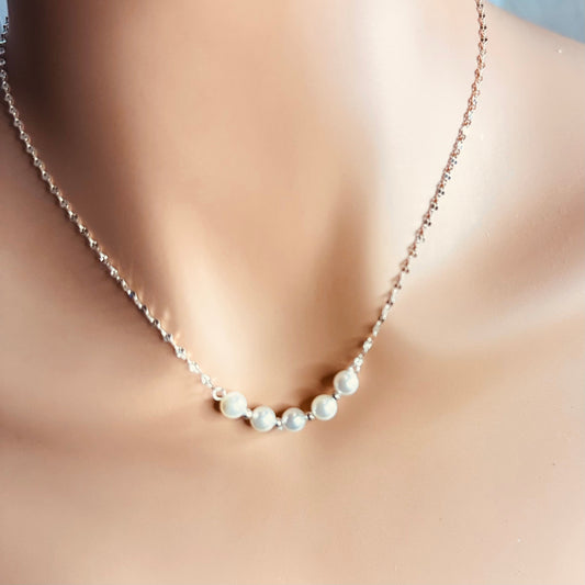 925 Sterling Silver Pearl Chain Necklace - Delicate Pearl Jewelry