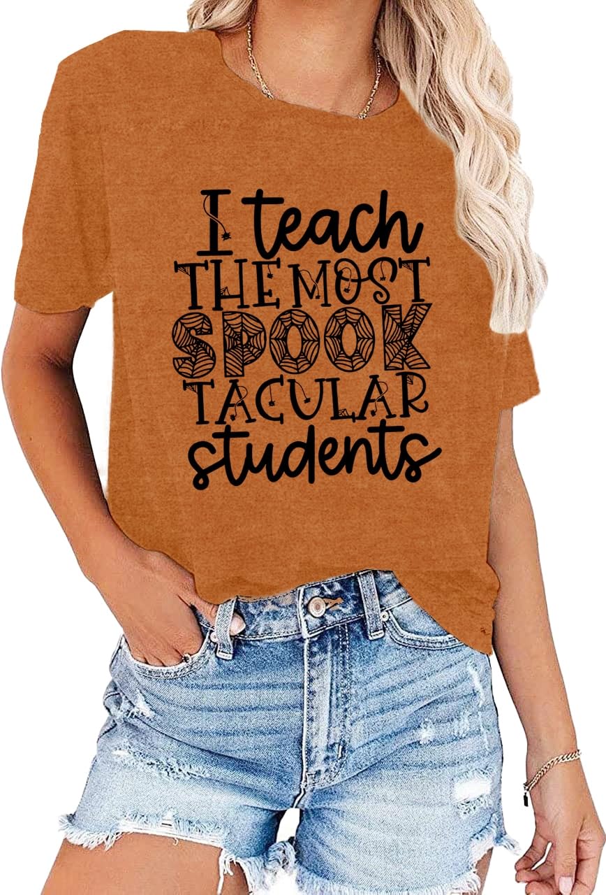 Halloween Teacher Shirt Women Funny Fall Teacher Tee