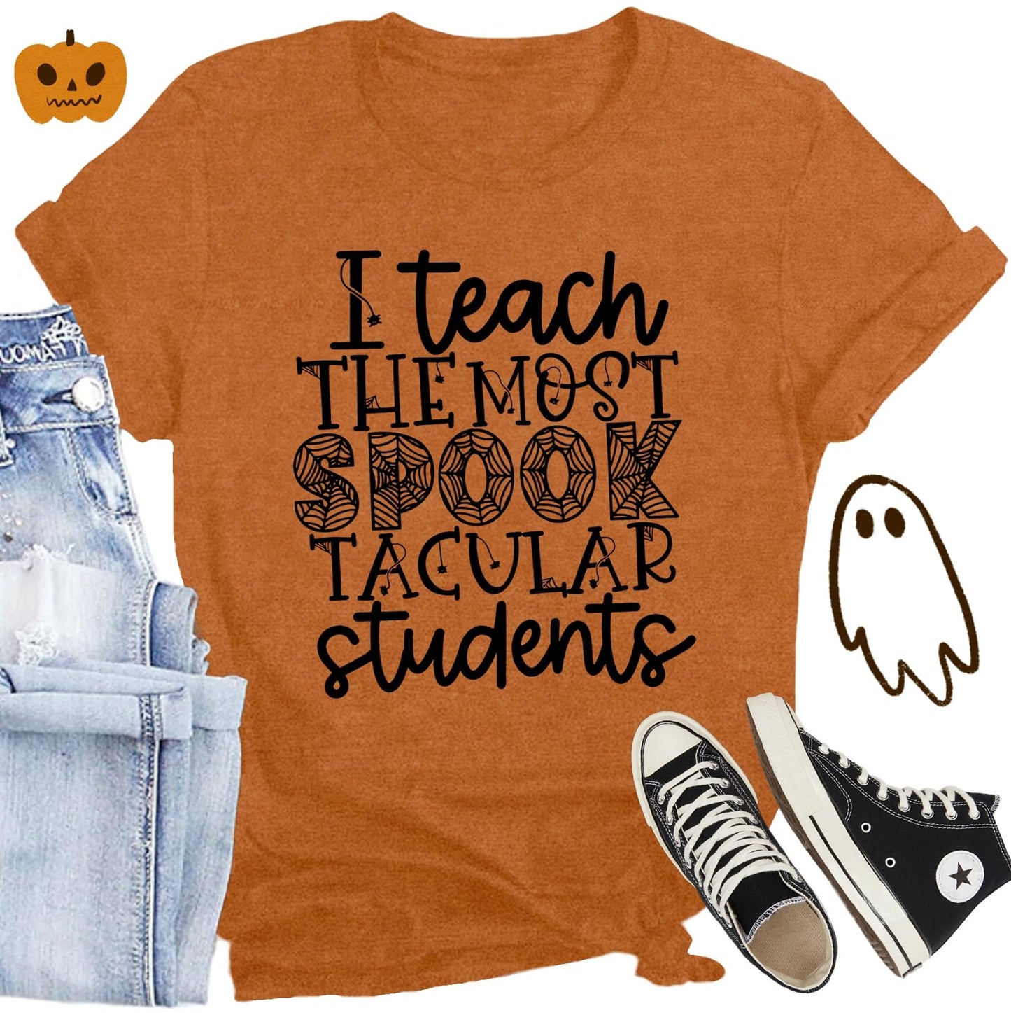 Halloween Teacher Shirt Women Funny Fall Teacher Tee