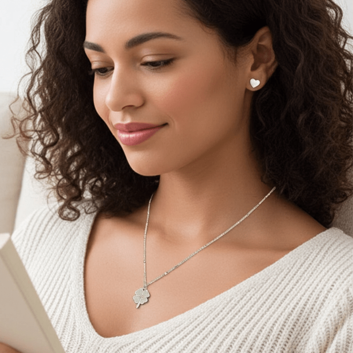 925 Sterling Silver Four-Leaf Clover Necklace – Hypoallergenic Lucky Charm with Mother-of-Pearl Inlay for Sensitive Skin
