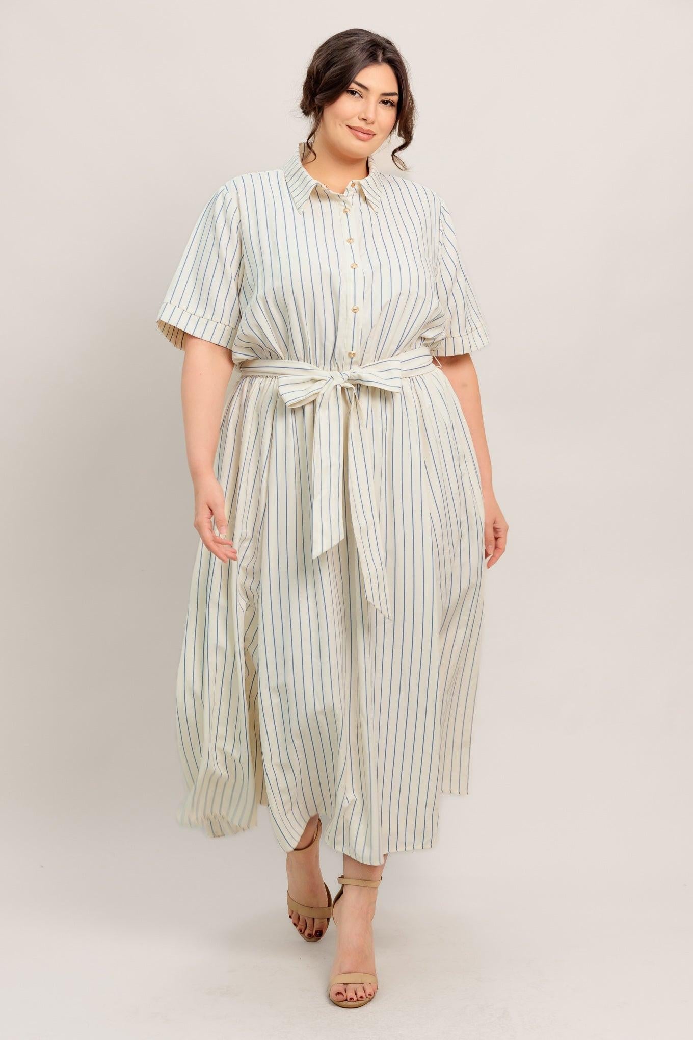 SUNDAY STRIPE WOVEN MIDI DRESS