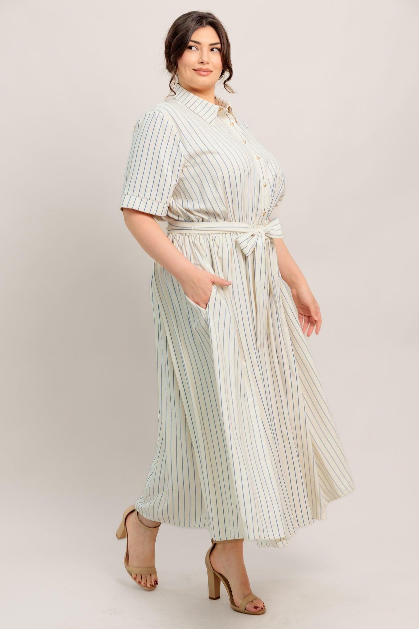SUNDAY STRIPE WOVEN MIDI DRESS