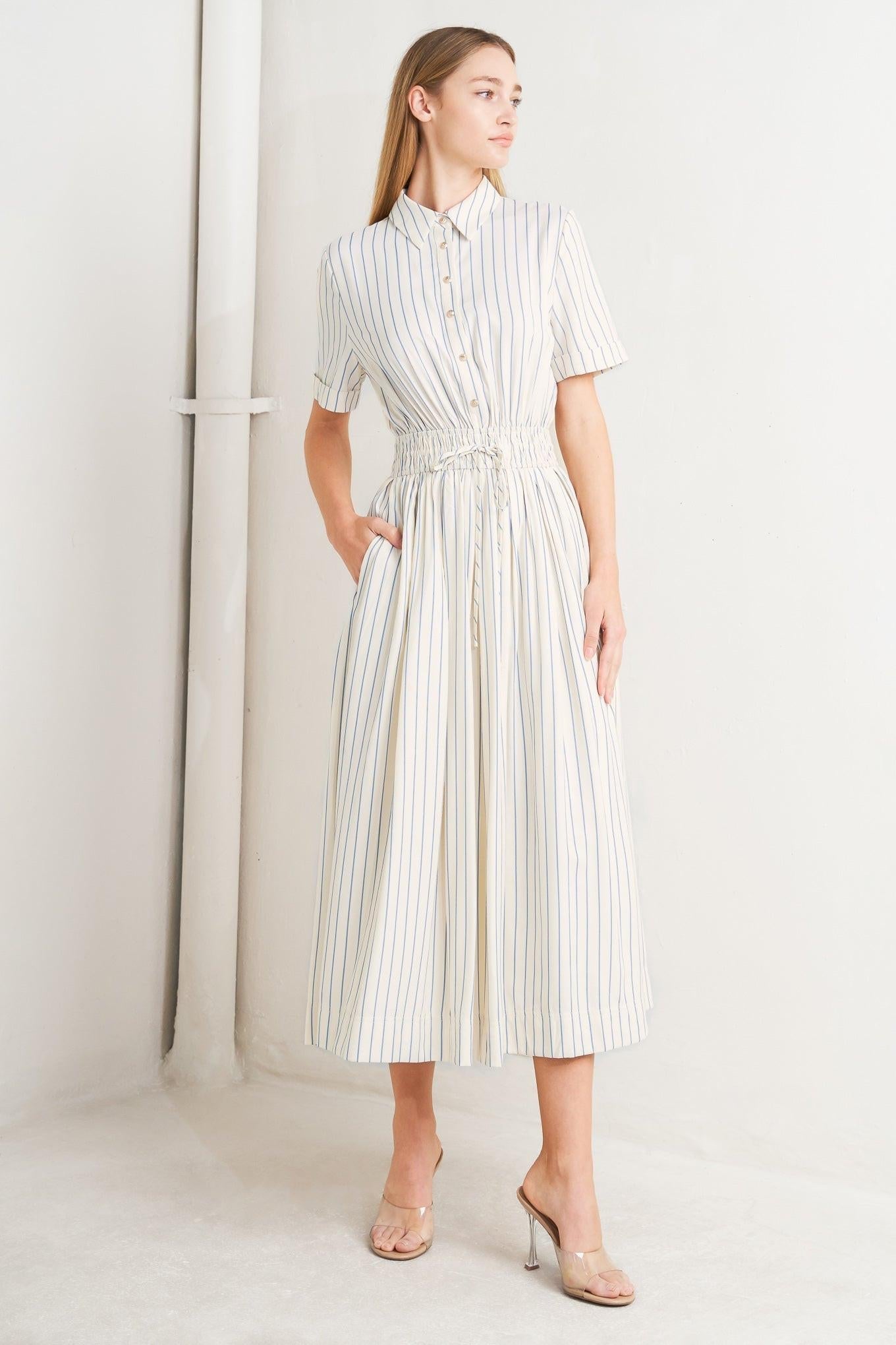 SUNDAY STRIPE WOVEN MIDI DRESS