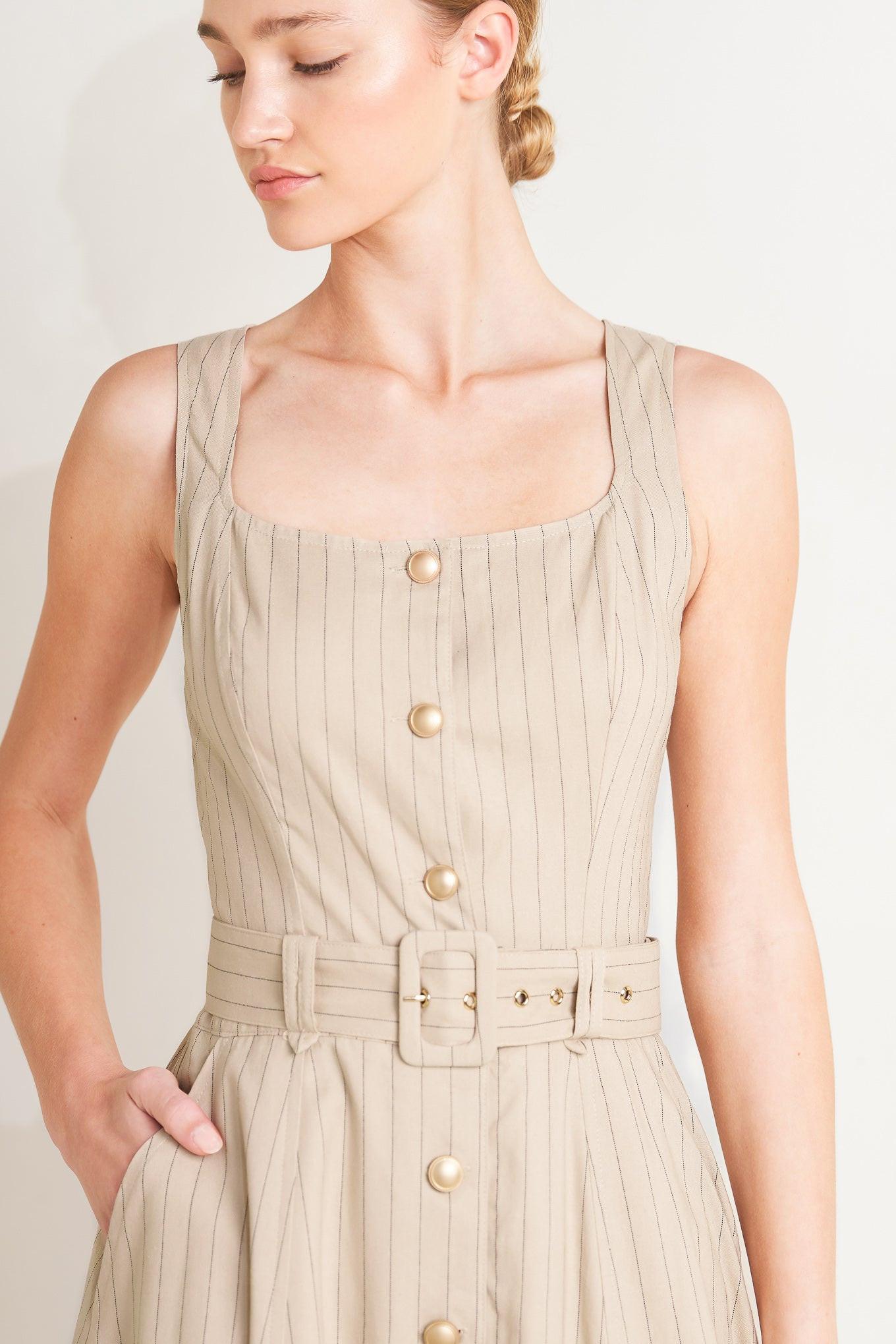 TAILORED IN SUNLIGHT WOVEN MIDI DRESS