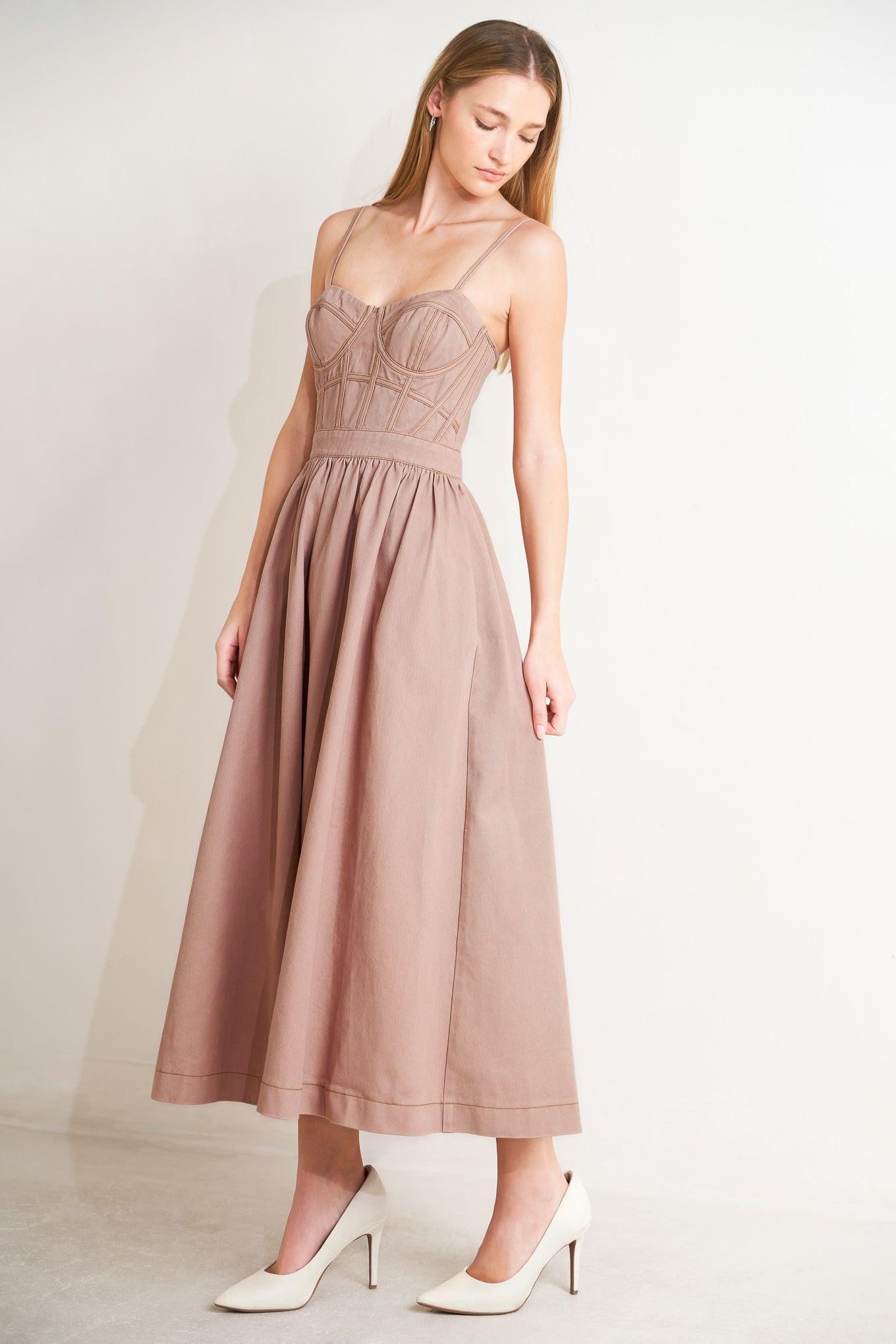 UNDERSTATED GLAM WOVEN TWILL MIDI DRESS