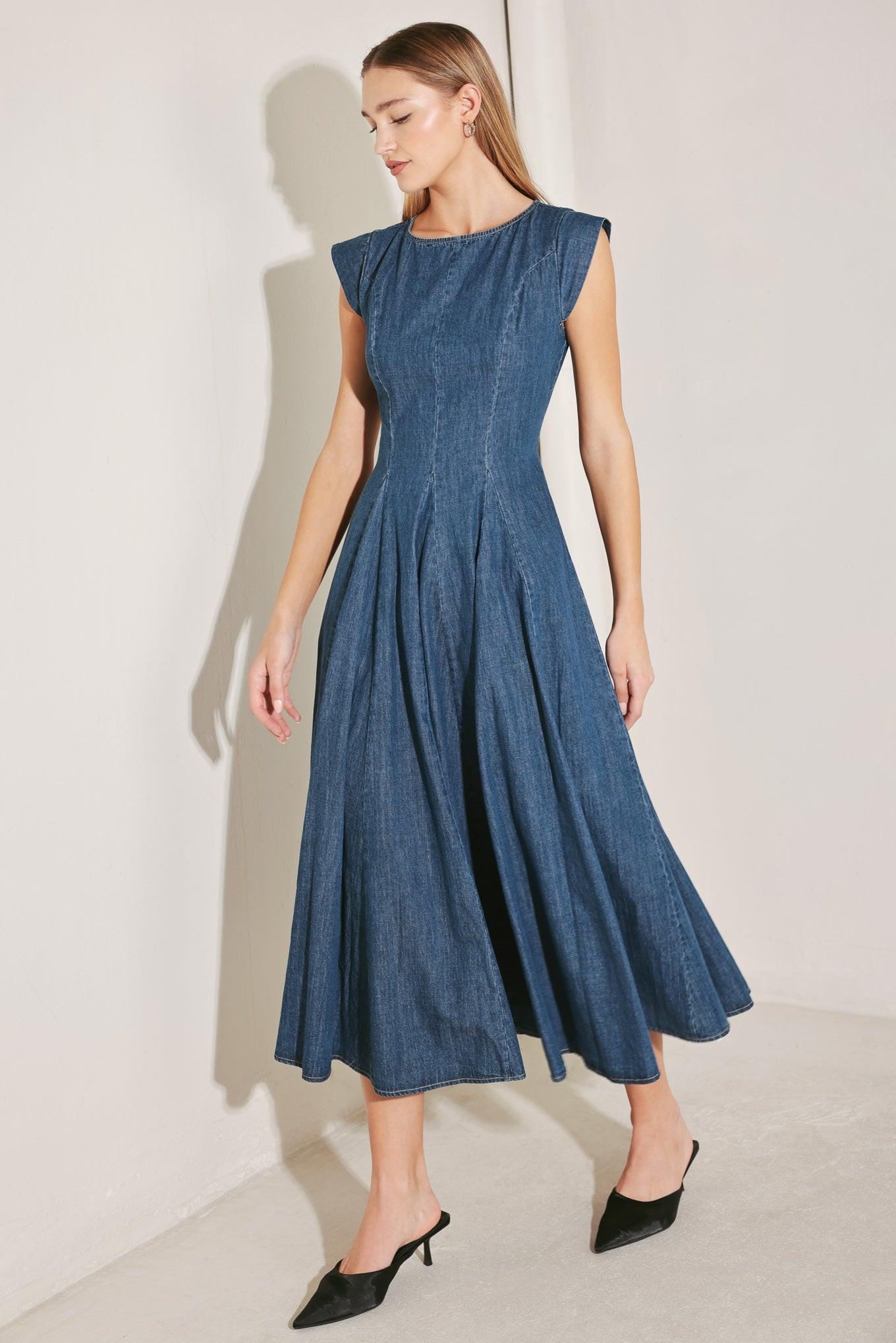 TIMELESS BLUE FORM DENIM MIDI DRESS