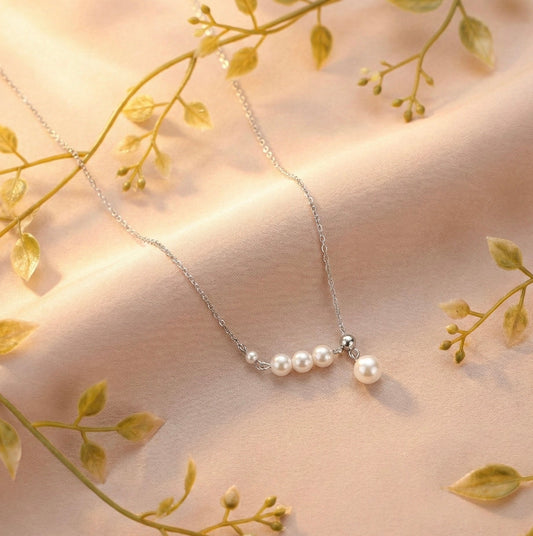 Elegant 925 Sterling Silver Pearl Chain Necklace - Delicate Pearl Jewelry