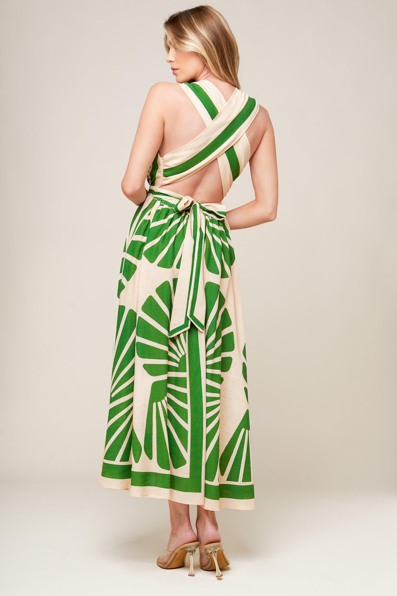 SWEPT ME OFF MY FEET GREEN WOVEN MIDI DRESS