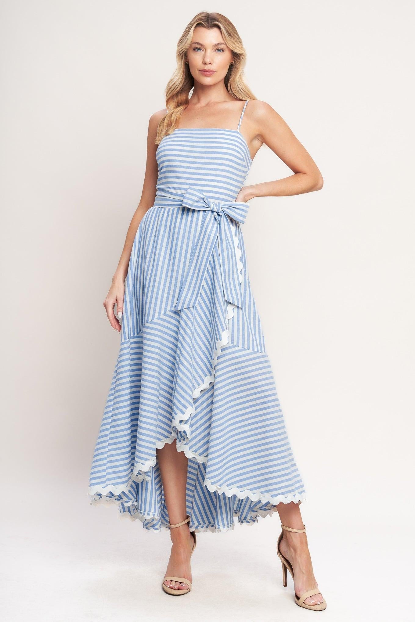 TIED TO YOU STRIPED WOVEN MIDI DRESS