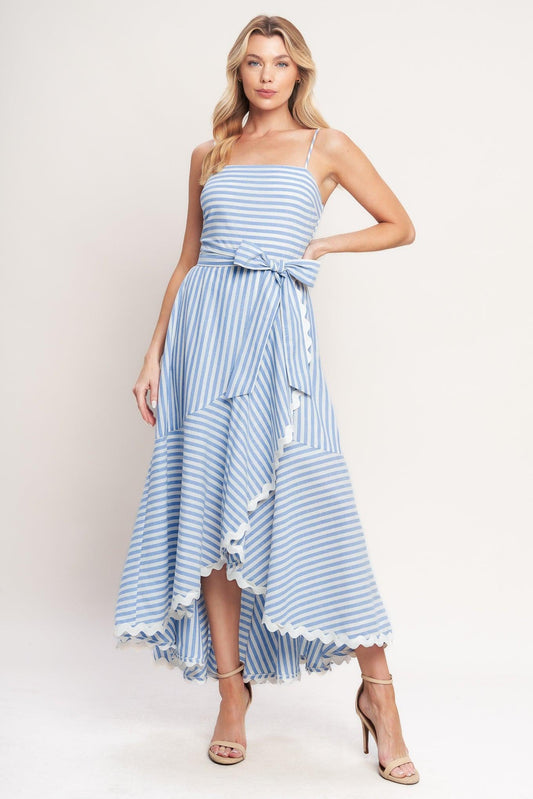 TIED TO YOU STRIPED WOVEN MIDI DRESS