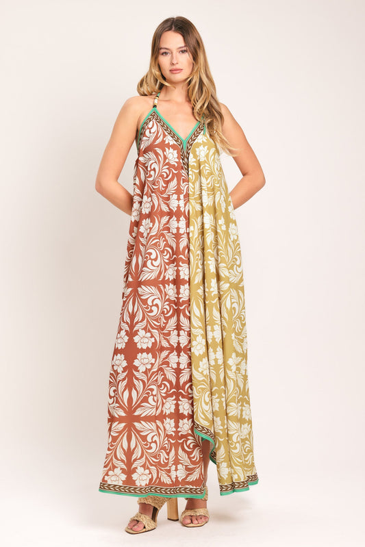 WARM PARADISE WOVEN MIDI SCARF DRESS