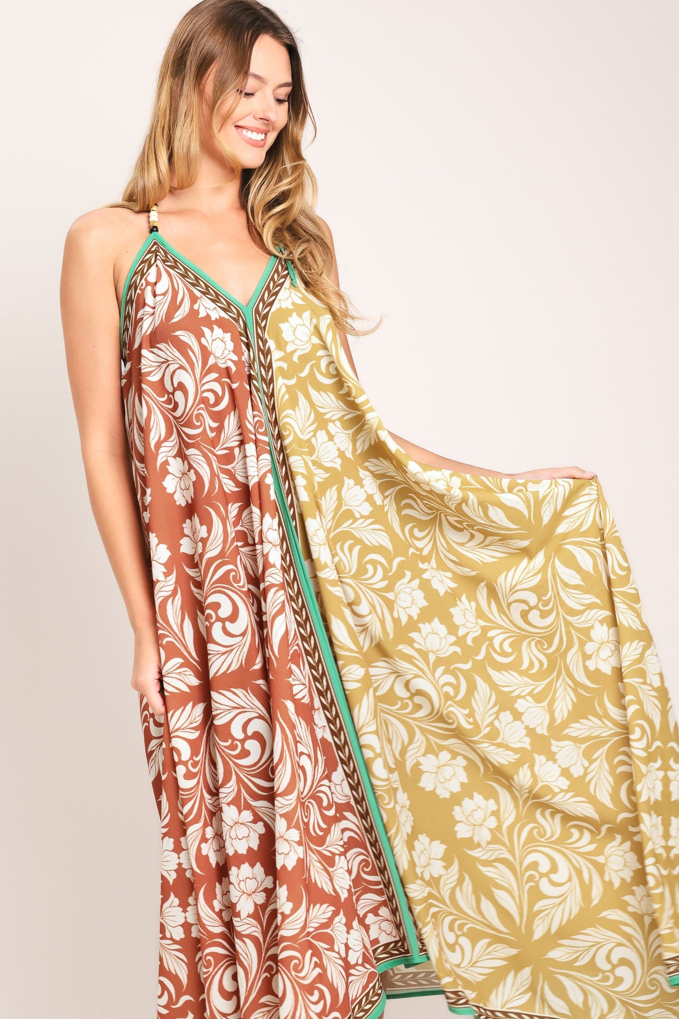 WARM PARADISE WOVEN MIDI SCARF DRESS