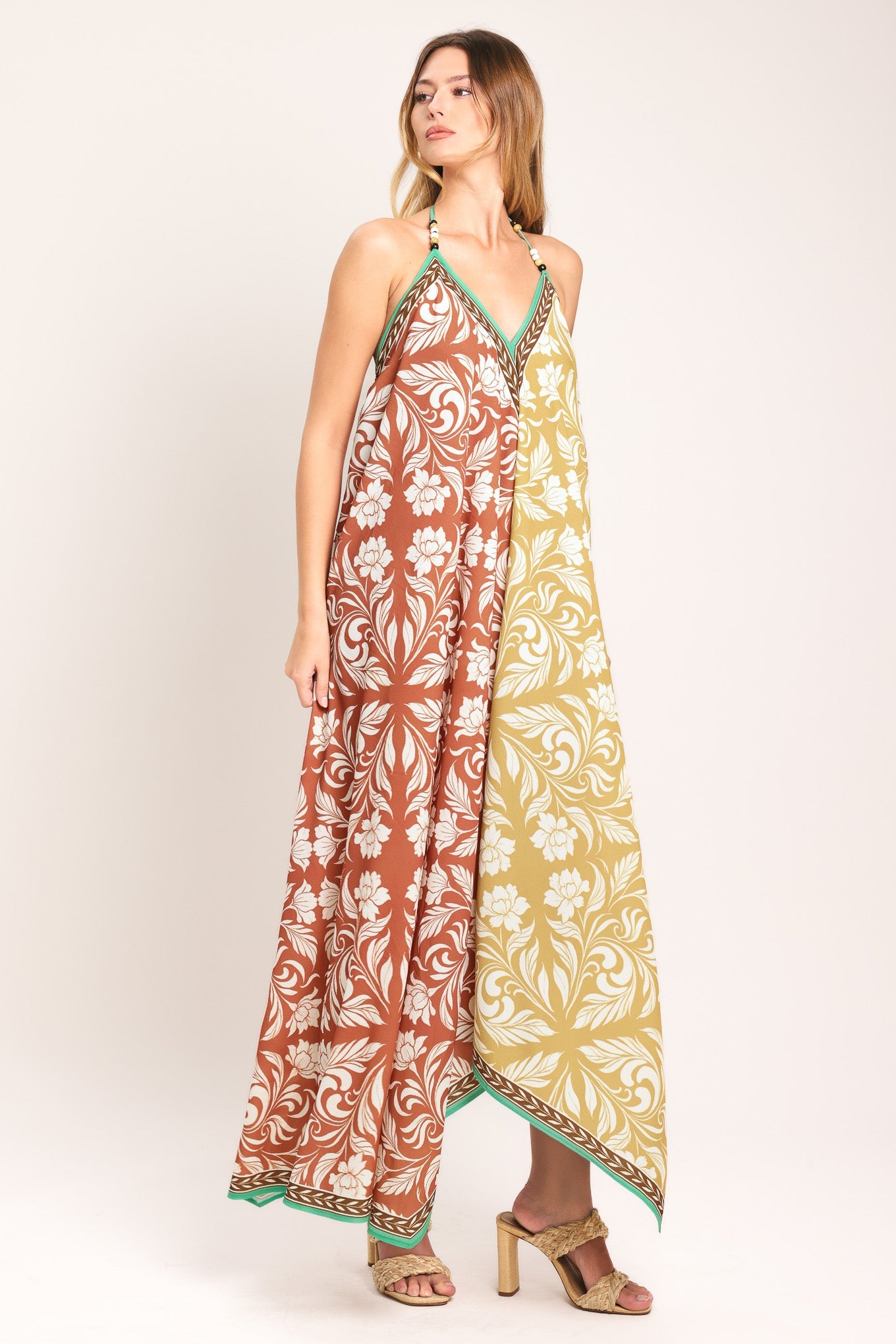WARM PARADISE WOVEN MIDI SCARF DRESS