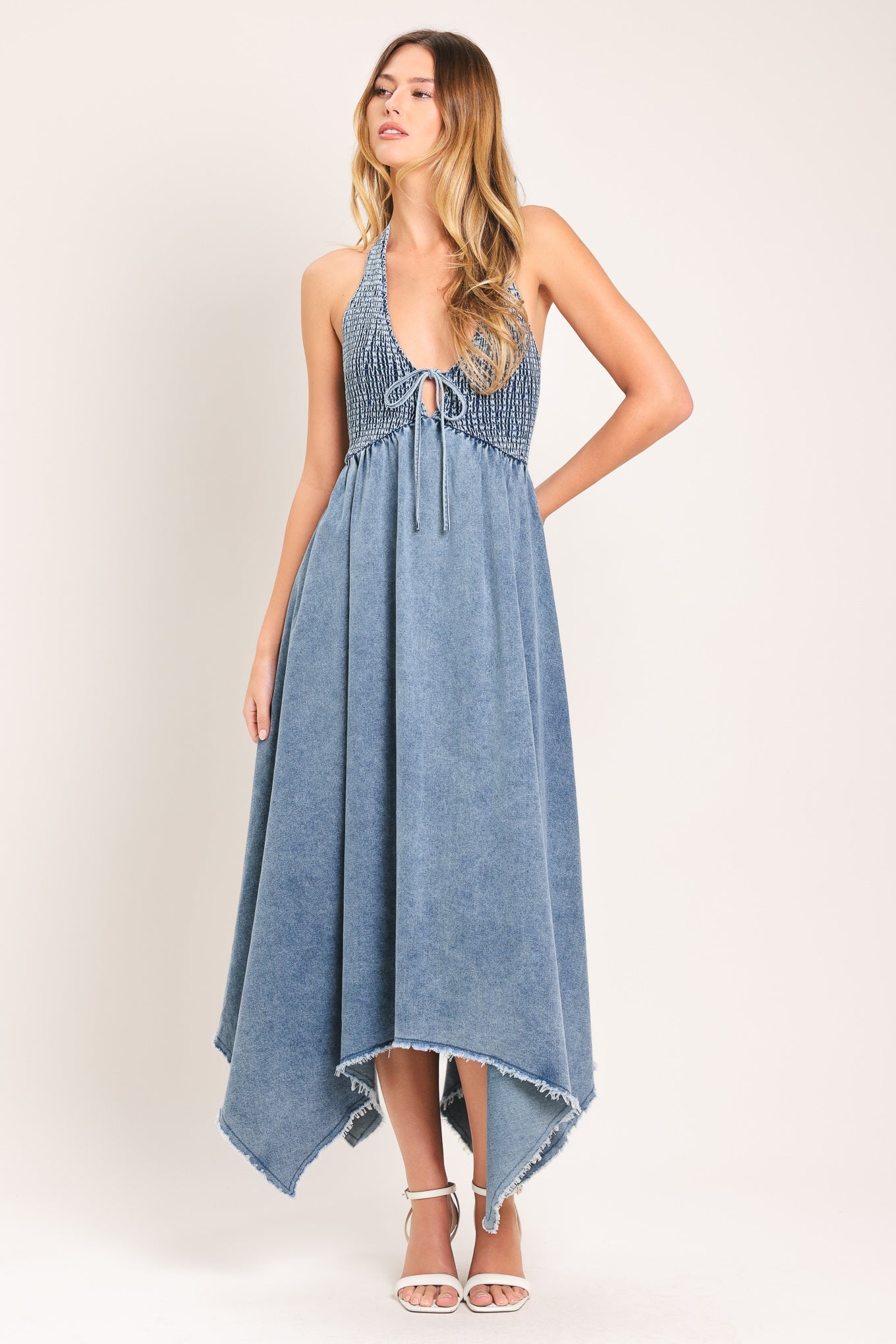 SWEET EMBRACE DENIM MIDI DRESS
