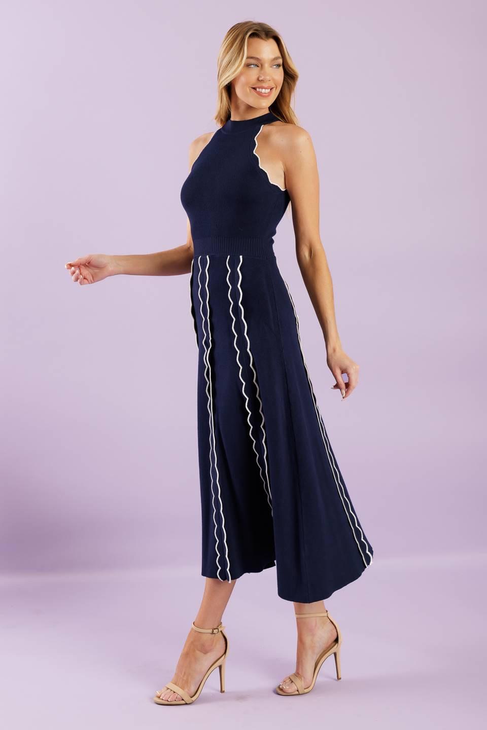 TIME FOR CHEER NAVY SWEATER MIDI DRESS