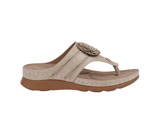 Women's Vickie Gold Flower Thong Flat Comfort Sandals