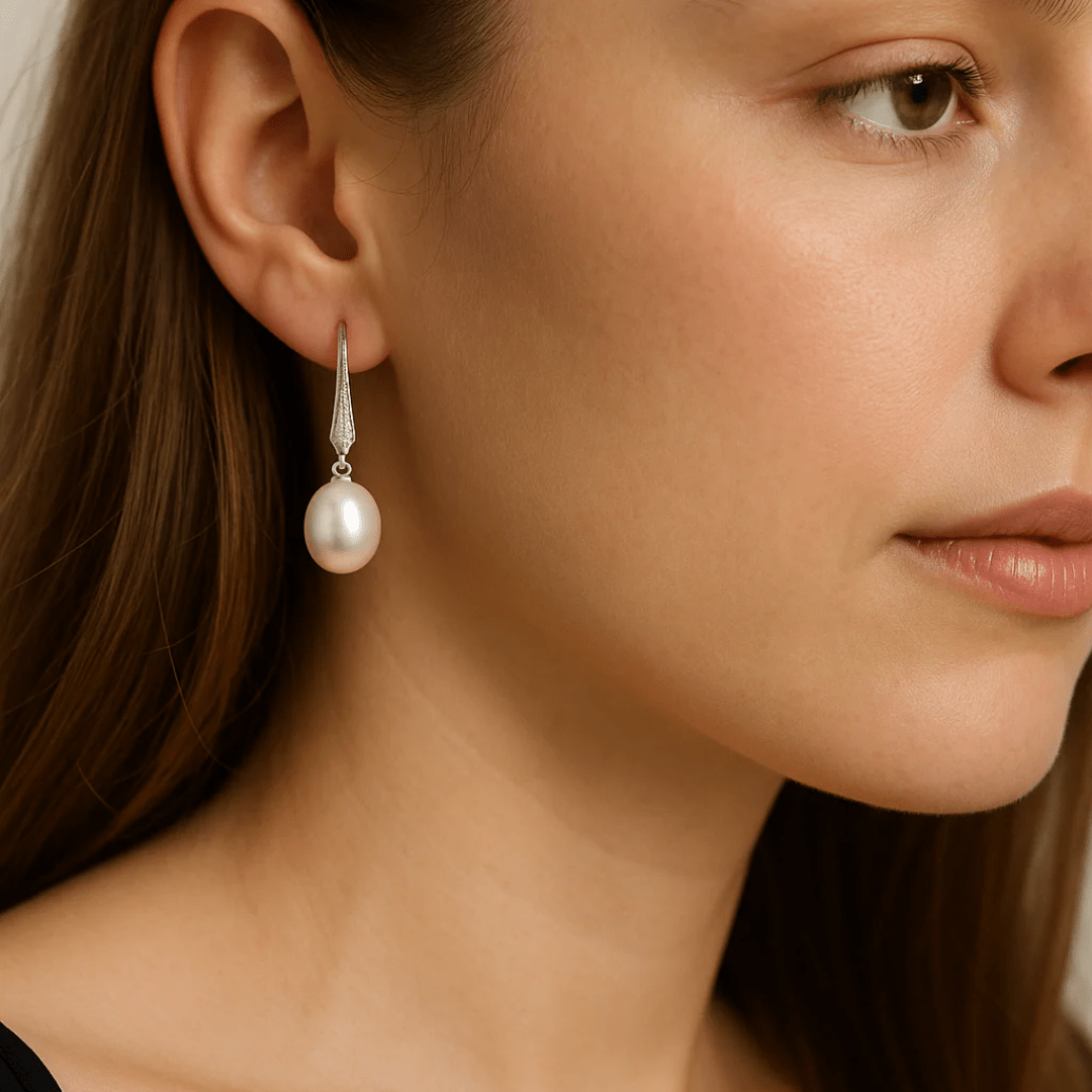 Elegant 925 Sterling Silver Pearl Drop Earrings – Hypoallergenic & Rhodium-Plated for Sensitive Skin | Amtikiss Casuals