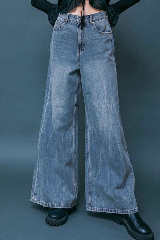 DARING TREND WASHED DENIM PANTS