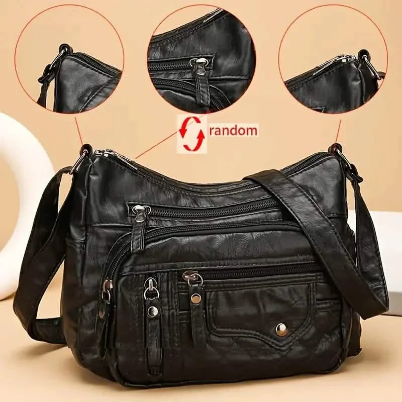 Women's Multi Pocket Soft Vegan Leather Shoulder Bag
