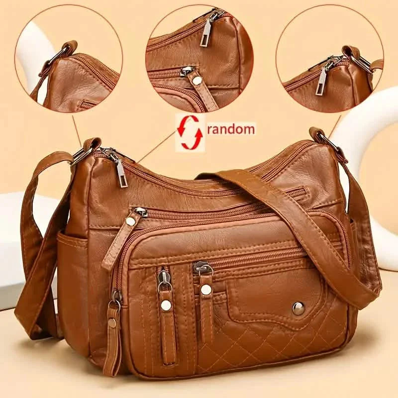 Women's Multi Pocket Soft Vegan Leather Shoulder Bag