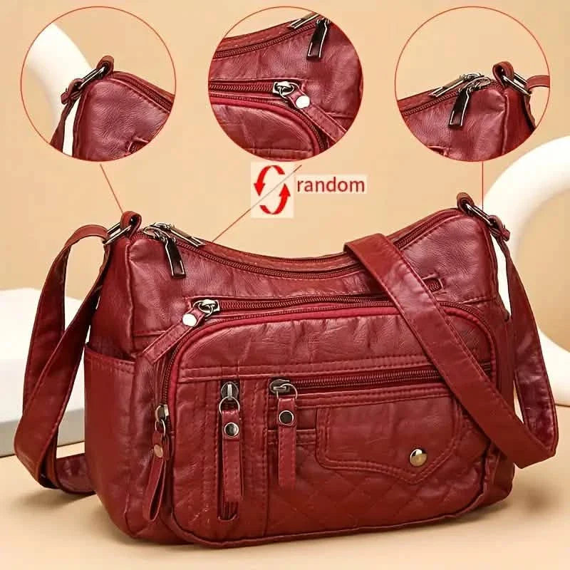 Women's Multi Pocket Soft Vegan Leather Shoulder Bag
