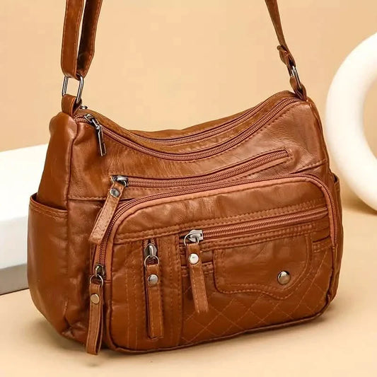 Women's Multi Pocket Soft Vegan Leather Shoulder Bag