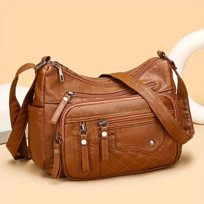Women's Multi Pocket Soft Vegan Leather Shoulder Bag