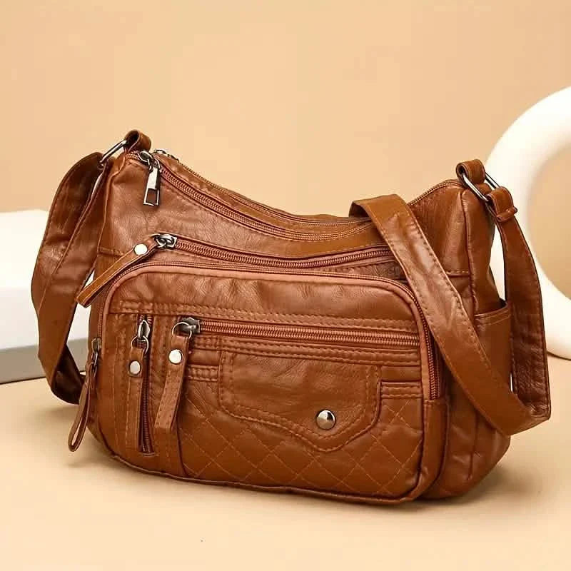Women's Multi Pocket Soft Vegan Leather Shoulder Bag
