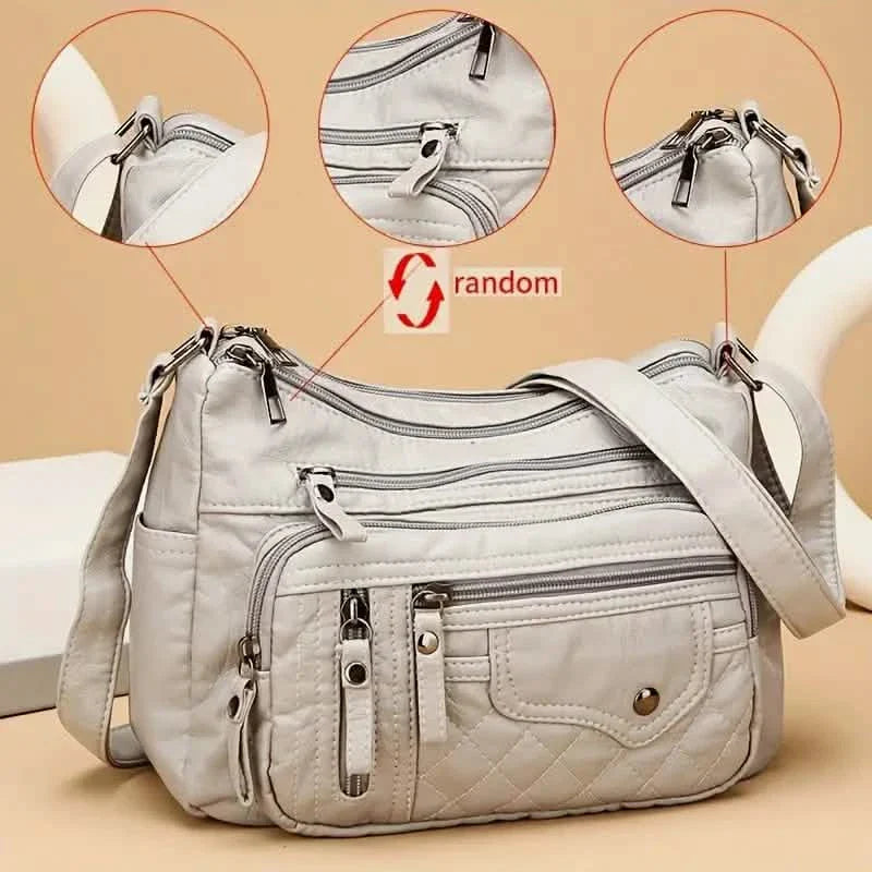 Women's Multi Pocket Soft Vegan Leather Shoulder Bag