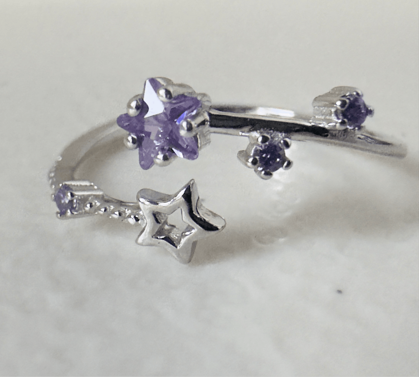 Hypoallergenic 925 Sterling Silver Open Star Zircon Ring - Adjustable Celestial Jewelry