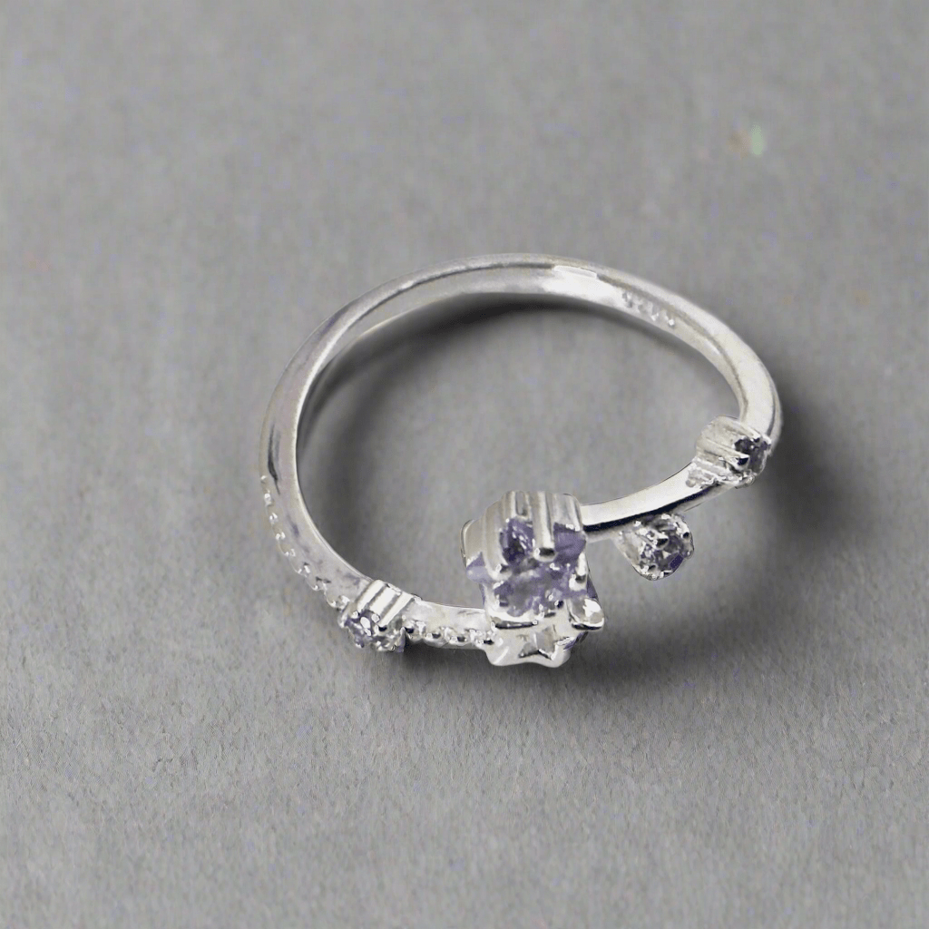 Hypoallergenic 925 Sterling Silver Open Star Zircon Ring - Adjustable Celestial Jewelry