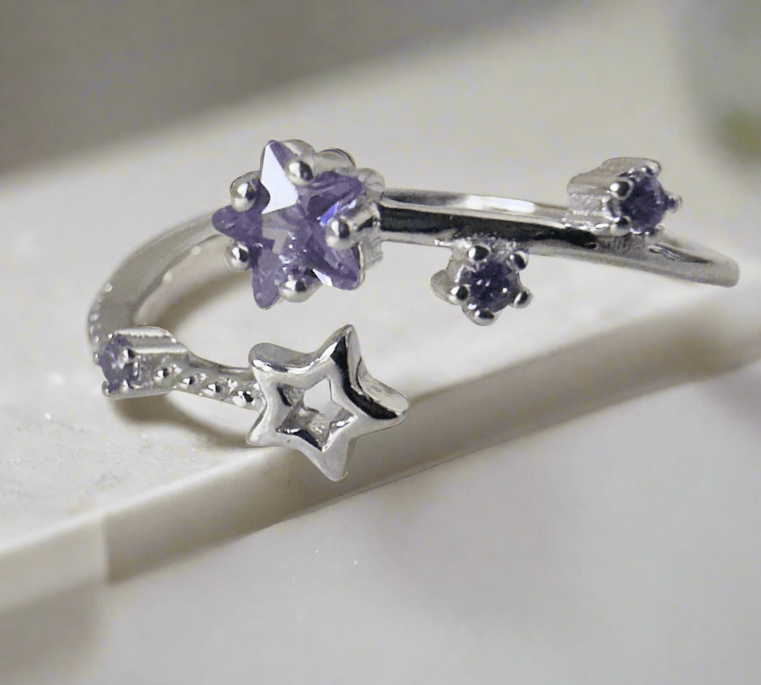 Hypoallergenic 925 Sterling Silver Open Star Zircon Ring - Adjustable Celestial Jewelry