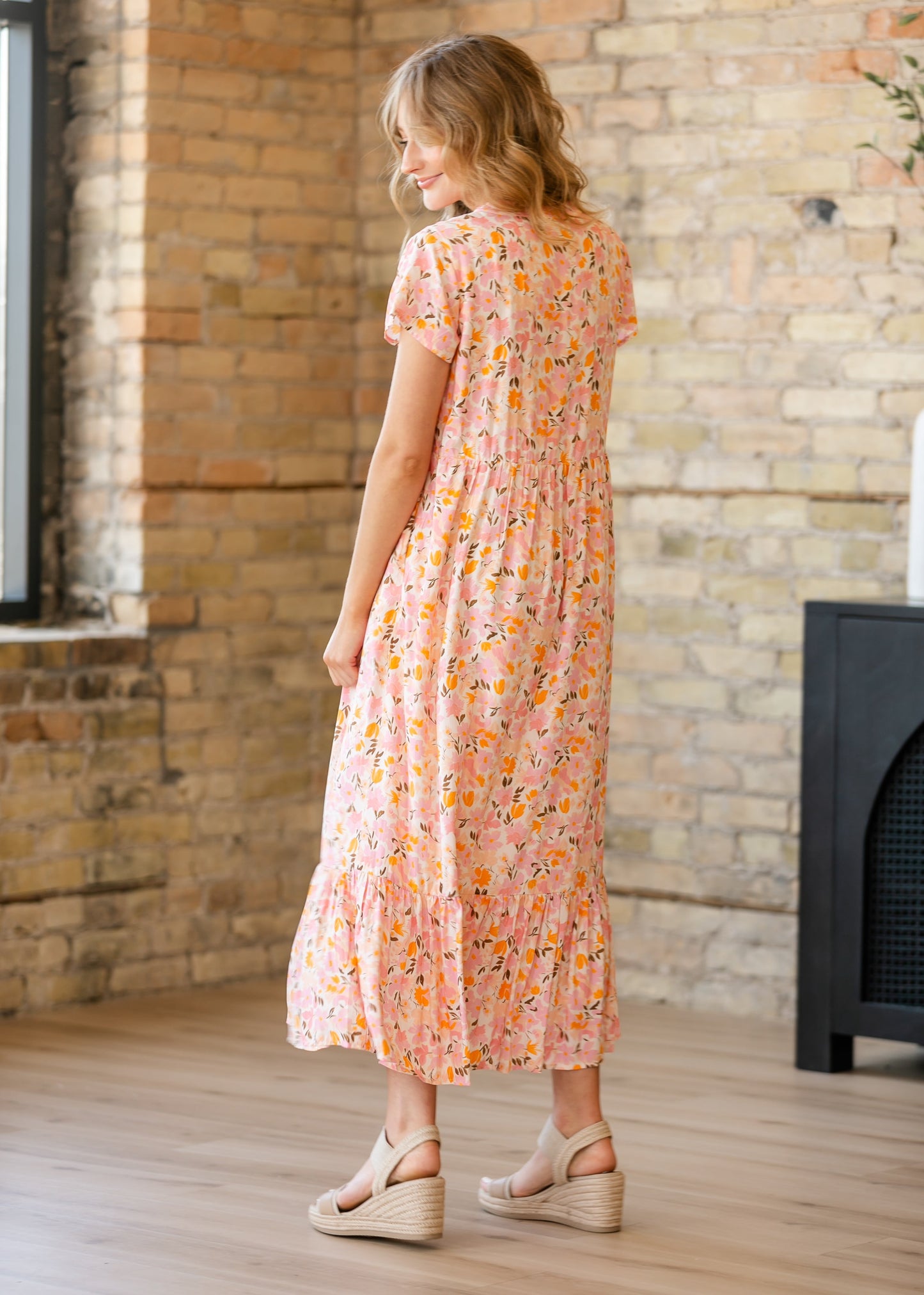 Jaydrien Floral Flutter Sleeve Midi Dress