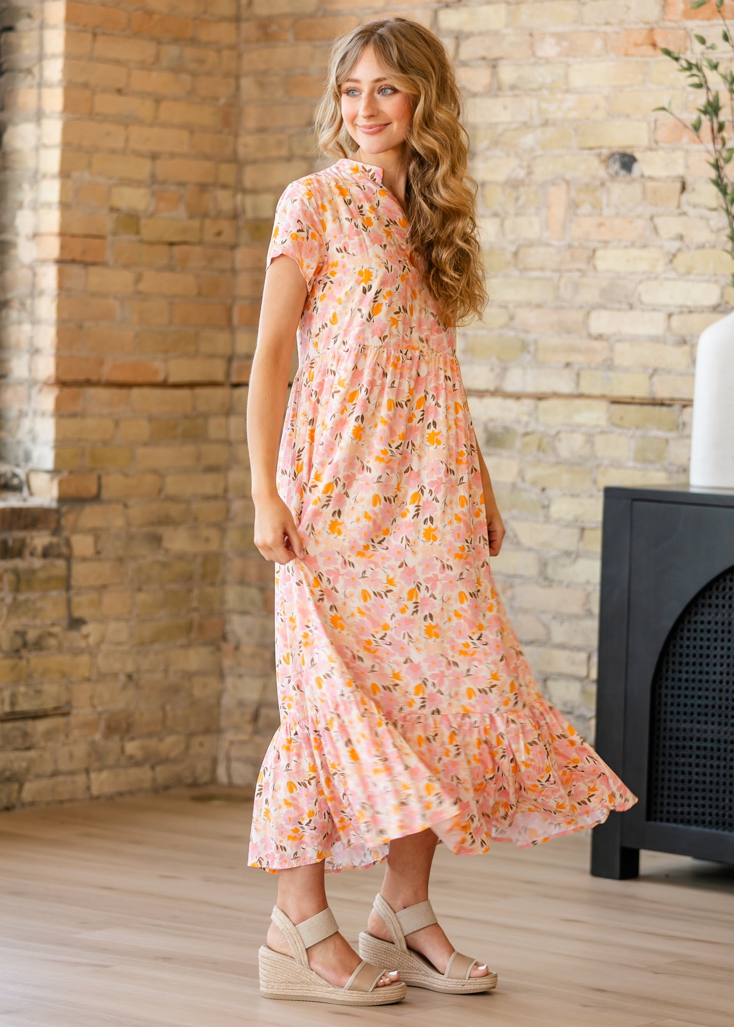 Jaydrien Floral Flutter Sleeve Midi Dress