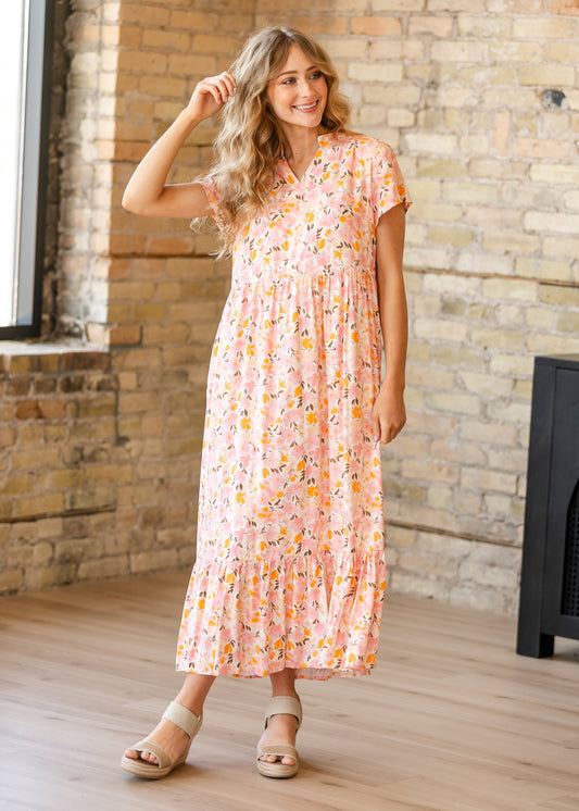 Jaydrien Floral Flutter Sleeve Midi Dress